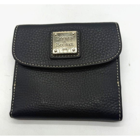 Dooney & Bourke Wallet Womens Black Pebble Leather Trifold ID Window Card Slots - Picture 1 of 9